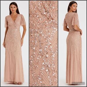 Mac Duggal 35109 Pink Embellished Flutter Sleeve Gown Dress MOB $698